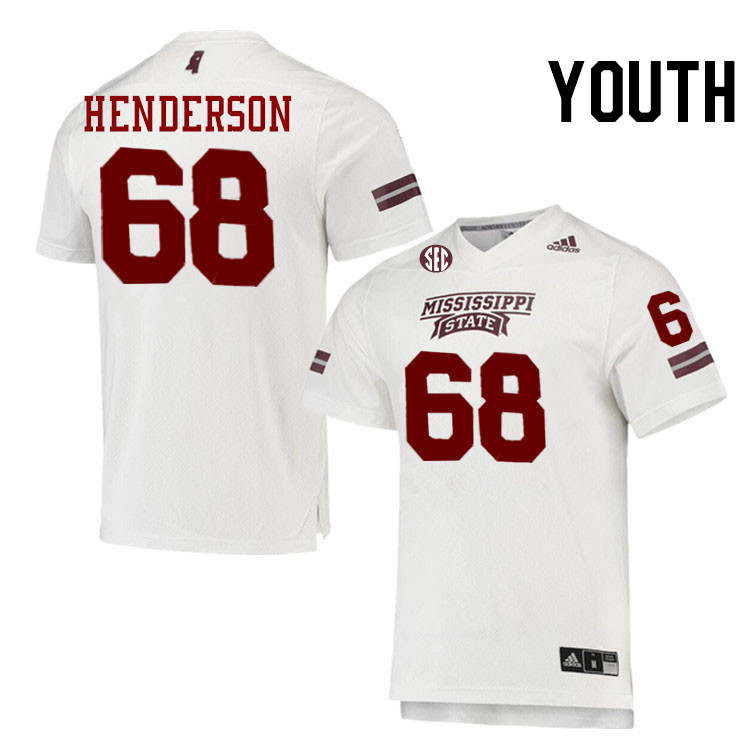 Youth #68 Bailey Henderson Mississippi State Bulldogs College Football Jerseys Stitched-White